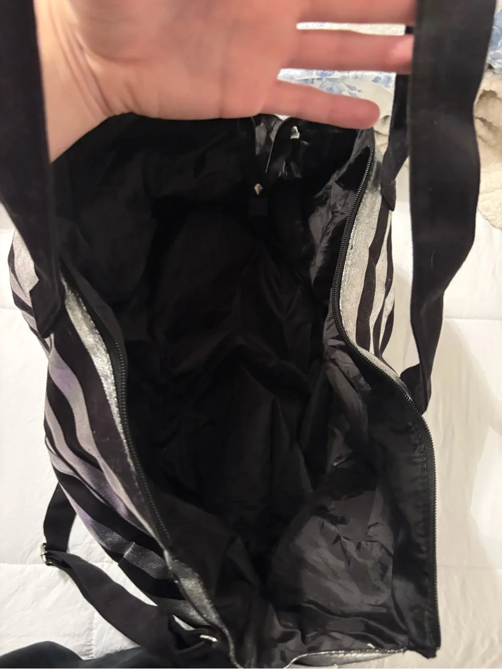 Victoria's Secret Black and Silver Striped Tote